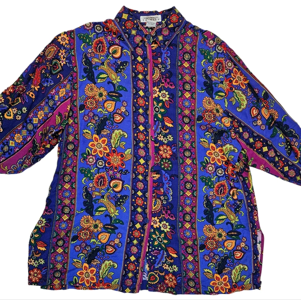 Vintage Express Compagnie Internationale Floral Print Button Up Shirt Sz Medium - Picture 7 of 16